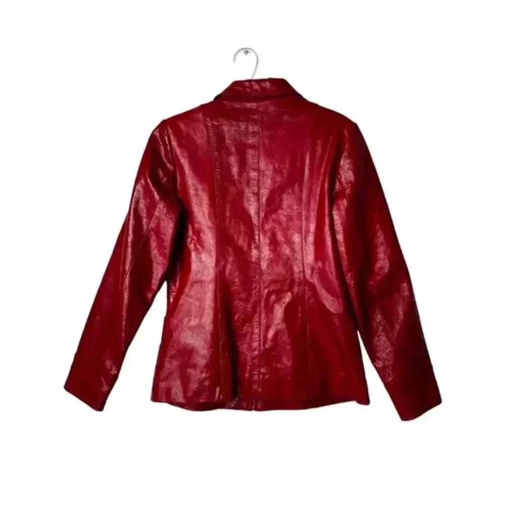 Y2K Genuine Leather Zip Jacket B*Lucid Cherry Red Fitted Moto Size Small - Picture 11 of 16